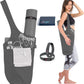 Yoga mat bag gray and white with accessories, gift box and elastics, women wearing yoga bag on shoulder