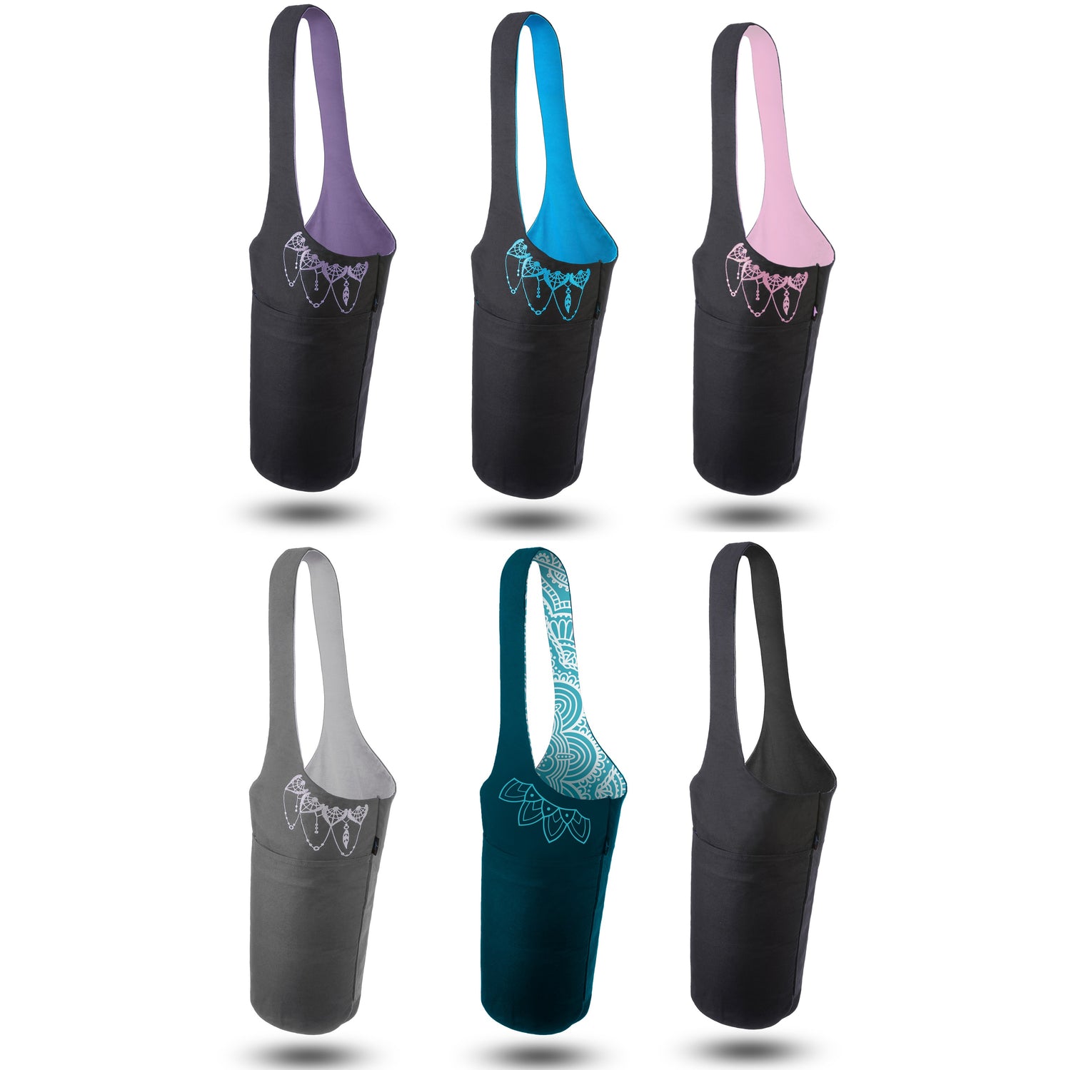 six yoga mat bags showing available colors